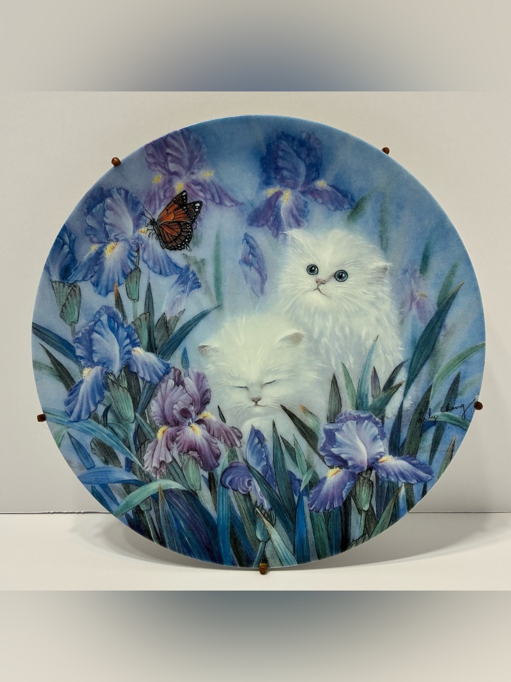 1992 W.S. George Garden Discovery Kitten Plate Lily Chang Petal Pals Iris Cat